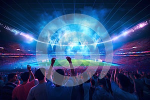 Evening stadium arena soccer field background 3D illustration