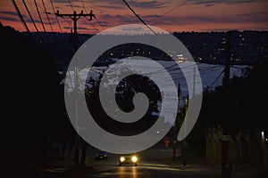 Evening Street Scene with Lake Union, Seattle, Washington