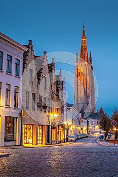 Evening on the streets of Bruges after the rain.