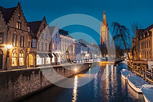 Evening on the streets of Bruges after the rain.