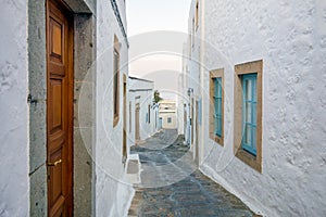 Evening in the streets of Patmos island, Dodecanese, Greece