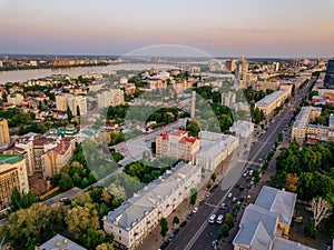 Evening summer Voronezh cityscape. Revolution Prospect - central street of Voronezh