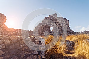 Evening sun light in the ruins of Asklipio in Rhodes, Greece