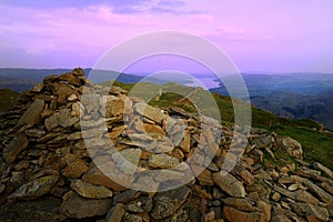 Evening sun on the stone cairn