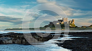 Evening sunlight on Bamburgh Castle.