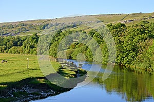 Evening Sunlight over the River Wharfe, Conistone, Wharfedale, Yorkshire Dales, England, UK