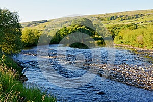 Evening Sunlight over the River Wharfe, Conistone, Wharfedale, Yorkshire Dales, England, UK