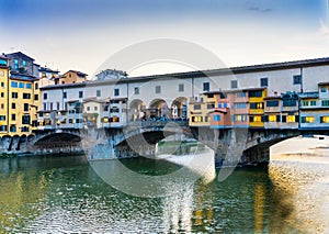 Evening Sunset Arno River Ponte Vecchio Florence Italy