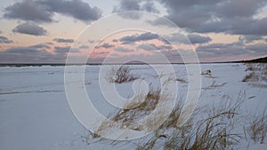 Evening sunset on the beach on the sea.