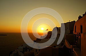 Evening and sunset in the city of Oia on the island of Santorini