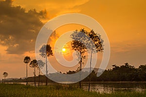 The evening before the sunset at the Kra Buri River,