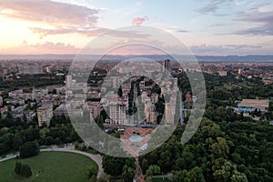 Evening sunset over Sofia city, Bulgaria