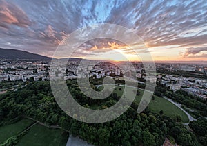 Evening sunset over Sofia city, Bulgaria