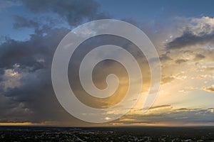 Evening sunset sky with colorful clouds. Panoramic skyscape photo