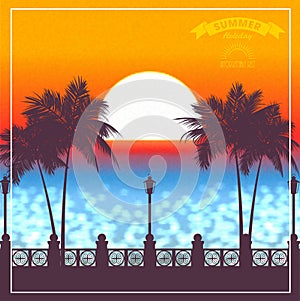 Evening sunset in tropics a vector illustration.