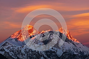 Evening sunset view of Mount Everest and Lhotseu photo