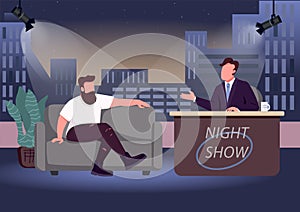 Evening talk show flat color vector illustration