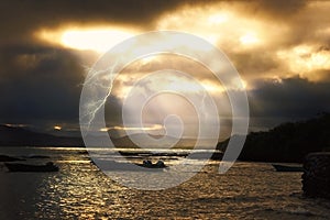 Evening thunderstorm at seashore of Galapagos