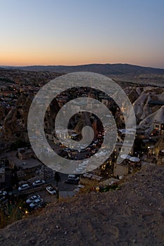 Evening top view of the small town of GÃ¶reme