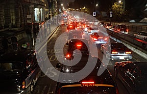 Evening traffic, London city lights