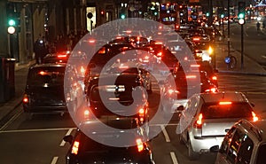Evening traffic, London city lights