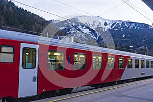 Evening train at the train station in Mountains area. Special effect