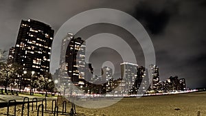 An Evening View Across Oak Street Beach Towards the Chicago Waterfront