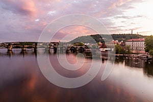 Evening view of the Charles Bridge in Prague, Czech Republ