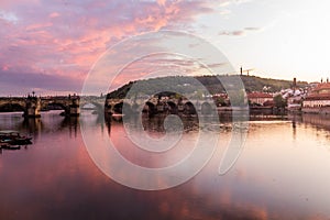 Evening view of the Charles Bridge in Prague, Czech Republ