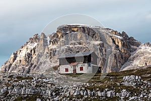 Evening view of Drei Zinnen or Tre Cime di Lavaredo