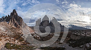 Evening view of Drei Zinnen or Tre Cime di Lavaredo