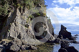 Evening view of Ebi-iwa in Izu, Japan.