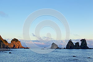 Evening view of Ebi-iwa in Izu, Japan.