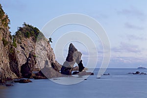 Evening view of Ebi-iwa in Izu, Japan.