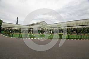 Side view of Famous Glass House at the Lalbagh Botanical Garden, Bangalore, karnataka, India.