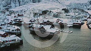 Evening view of fishing houses rorbu