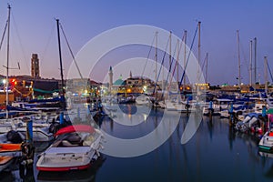 Evening view of the fishing port, old city of Acre