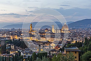 Evening view of Florence old town and Cathedral with the Brunelleschi Dome