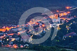 Evening view at Gelnica town center with church