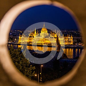 Evening view of the hungarian Parliament building in Budapest, Hunga