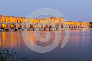 Evening view of Khaju bridge in Isfahan, Ir
