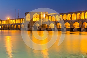 Evening view of Khaju bridge in Isfahan, Ir