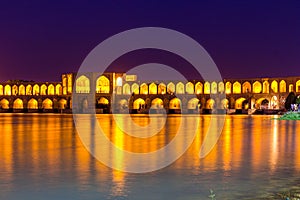 Evening view of Khaju bridge in Isfahan, Ir