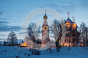 Evening view of the Kremlin from the other side of the Vologda River