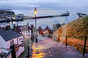 Evening View looking over Whitby Harbour from the stepps