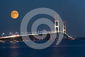 A evening view of the Mackinac Bridge