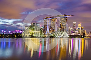 Evening view of Marina Bay in Singapore skylin