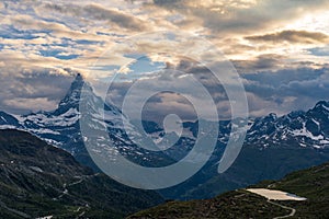 Evening view of the Matterhorn Monte Cervino, Mont Cervin.