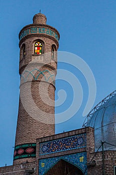 Evening view of a minaret of a small mosque in Ardabil, Ir