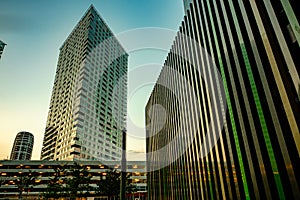 Evening view of modern part of Slovakia capital city Bratislava, business district